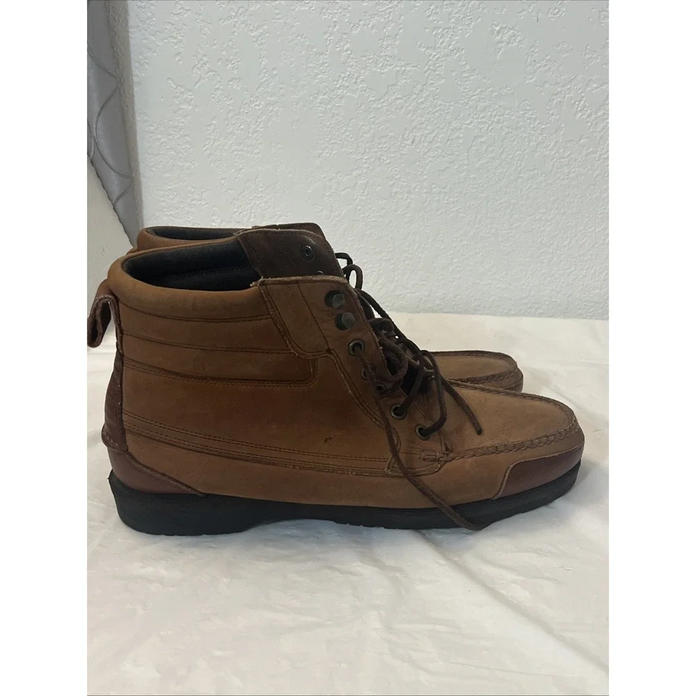 Lands End Chukka Boots Mens Brown 10.5D Leather Lace Up Business Casual Moc Toe